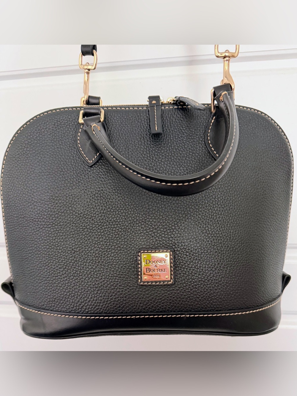Dooney & Bourke Black Pebble Leather Dome Satchel with Gold Hardware